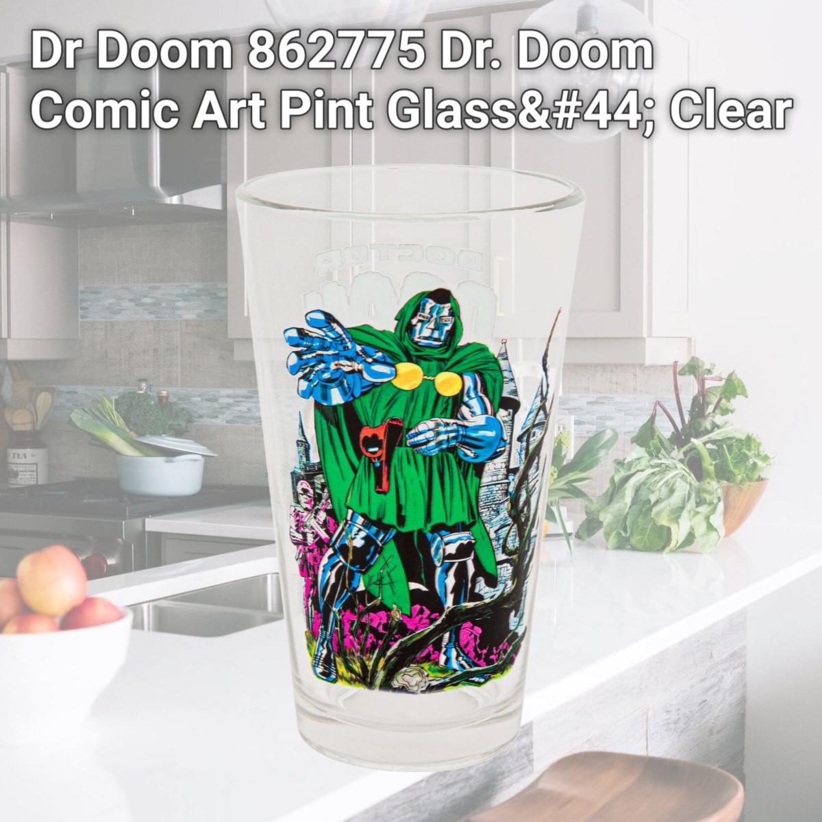 Picture of Dr Doom 862775 Dr. Doom Comic Art Pint Glass, Clear