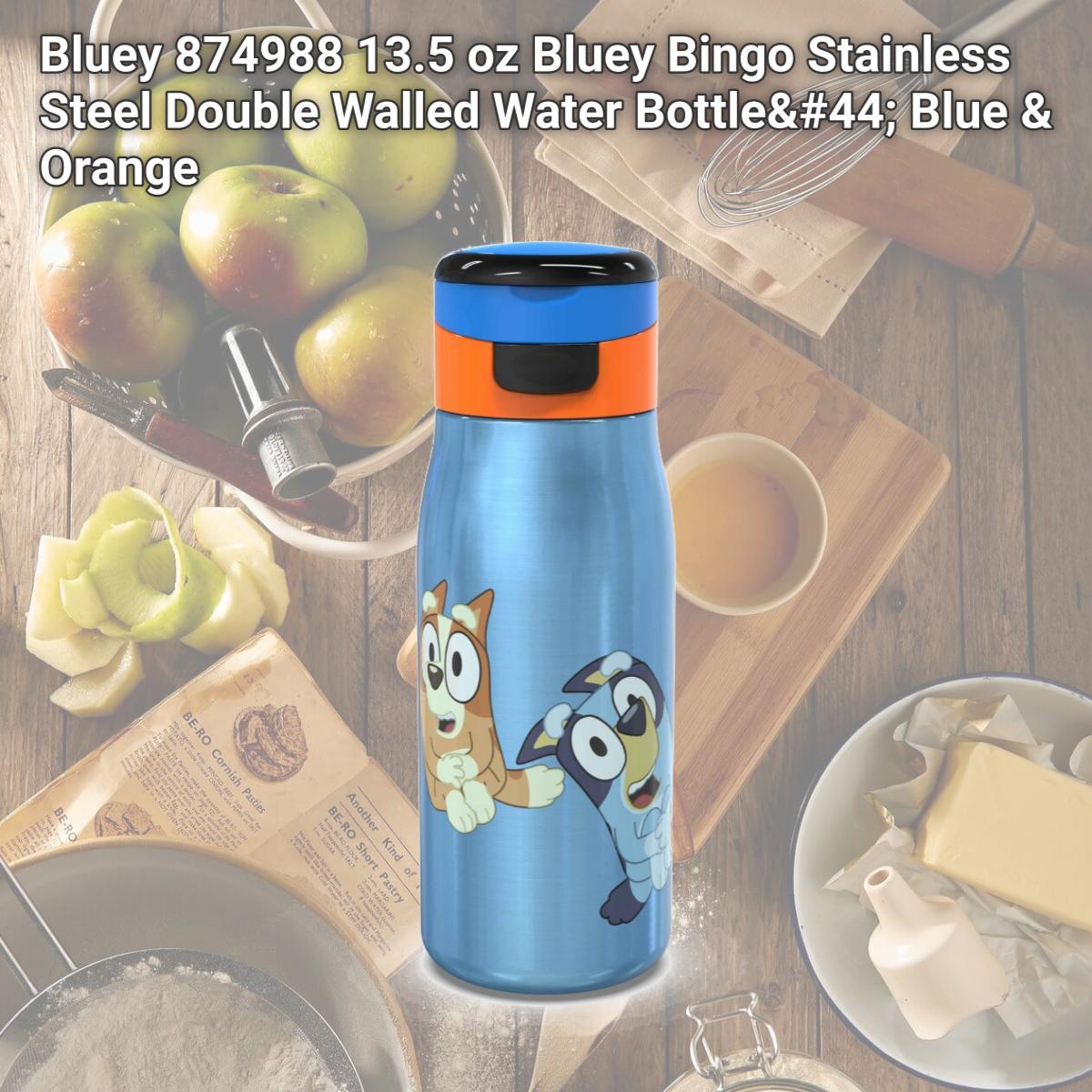 Picture of Bluey 874988 13.5 oz Bluey Bingo Stainless Steel Double Walled Water Bottle, Blue & Orange