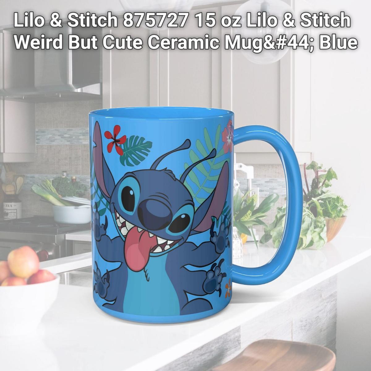 Picture of Lilo & Stitch 875727 15 oz Lilo & Stitch Weird But Cute Ceramic Mug, Blue