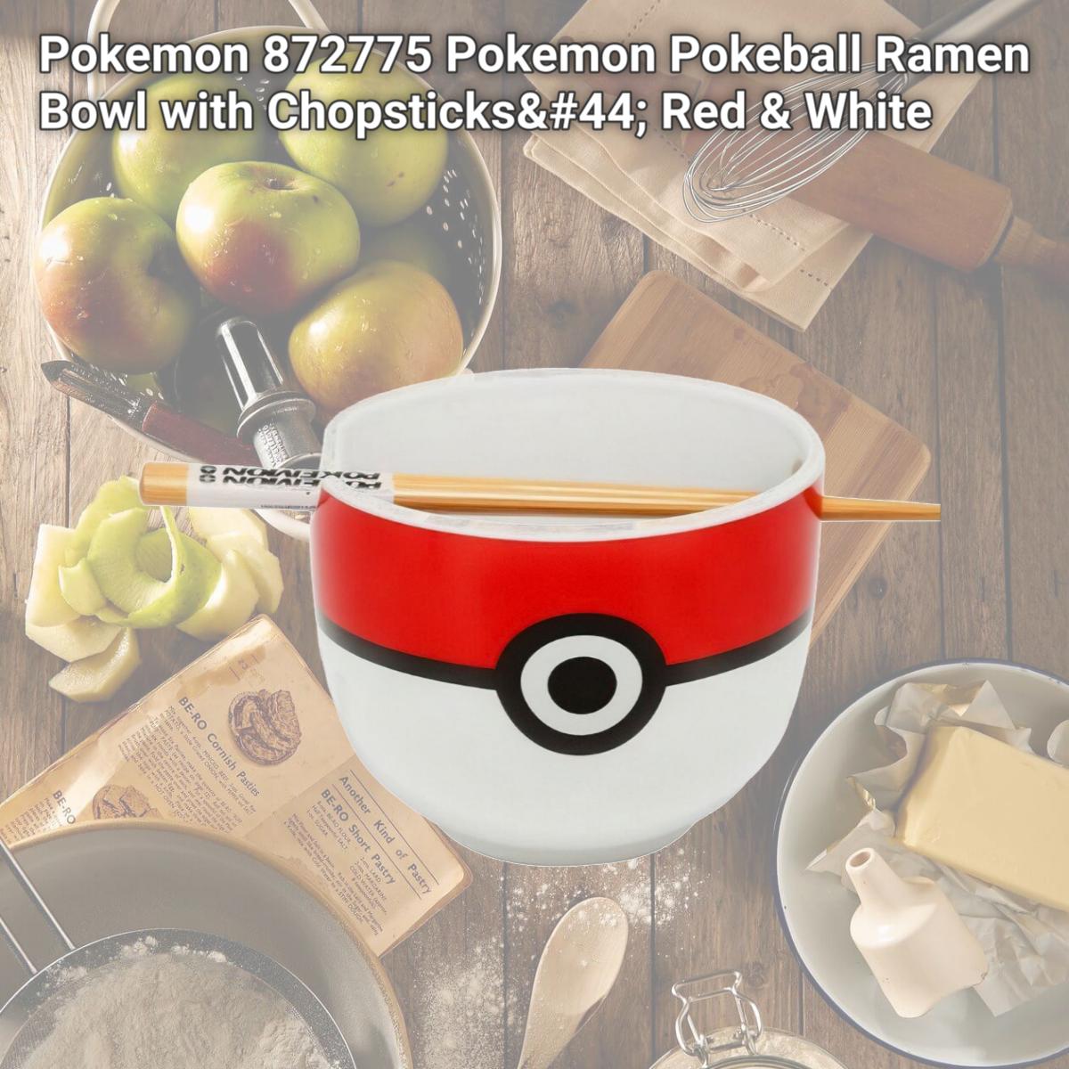 Picture of Pokemon 872775 Pokemon Pokeball Ramen Bowl with Chopsticks, Red & White