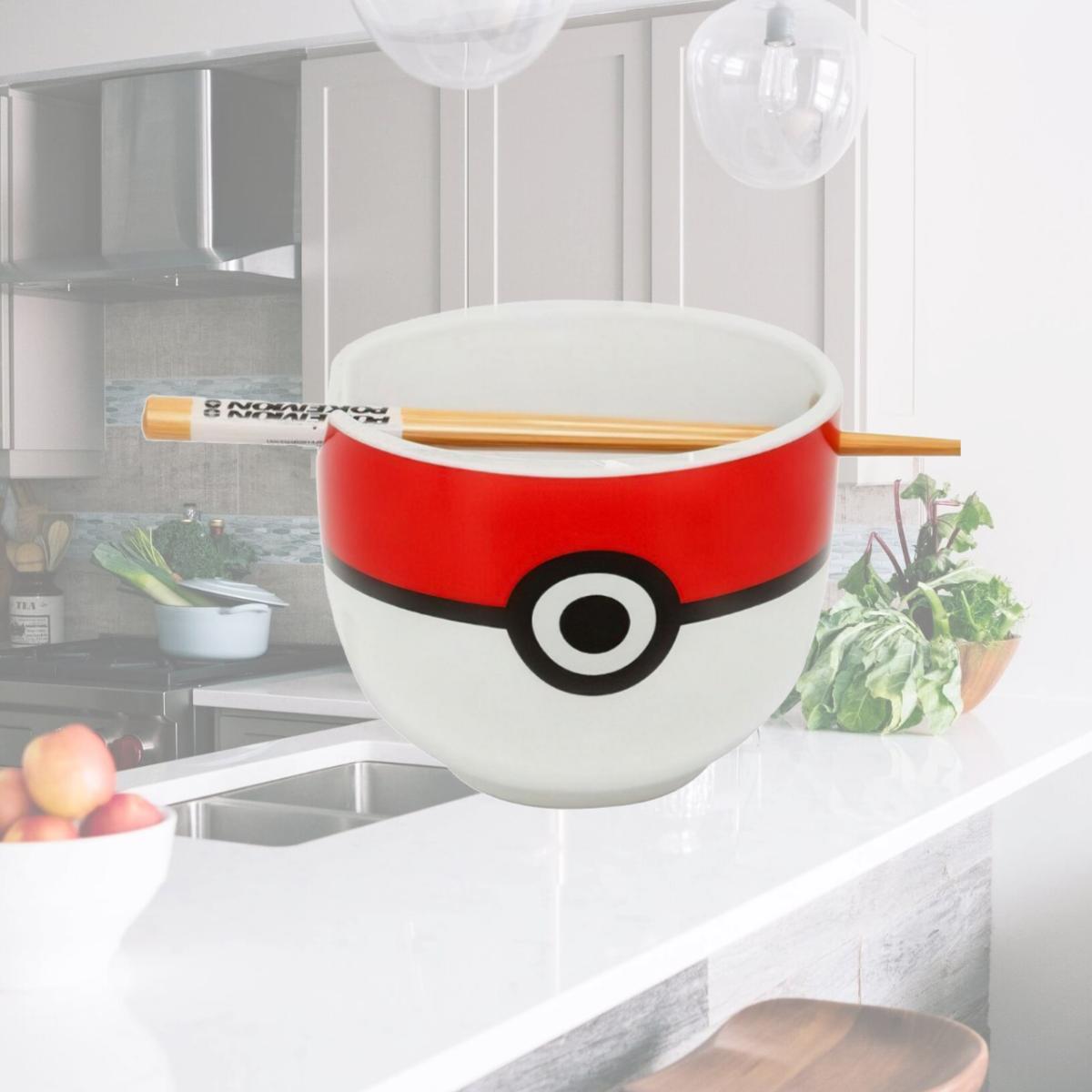 Picture of Pokemon 872775 Pokemon Pokeball Ramen Bowl with Chopsticks, Red & White