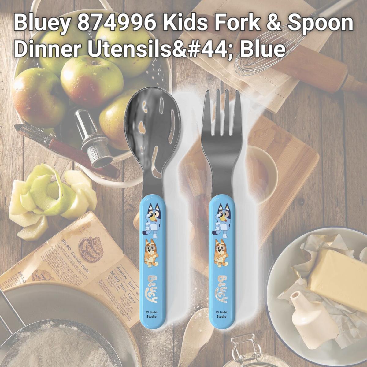 Picture of Bluey 874996 Kids Fork & Spoon Dinner Utensils, Blue