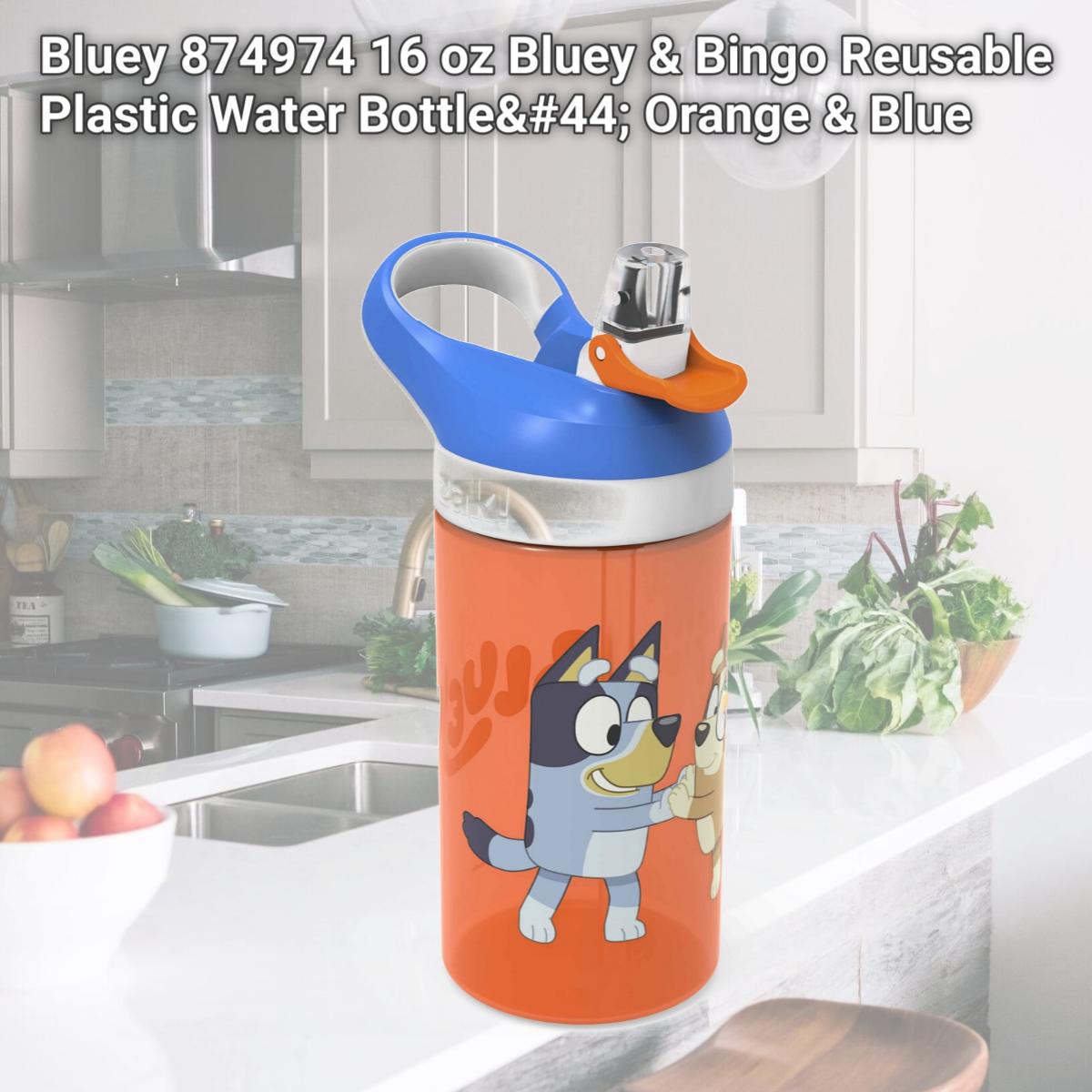 Picture of Bluey 874974 16 oz Bluey & Bingo Reusable Plastic Water Bottle, Orange & Blue