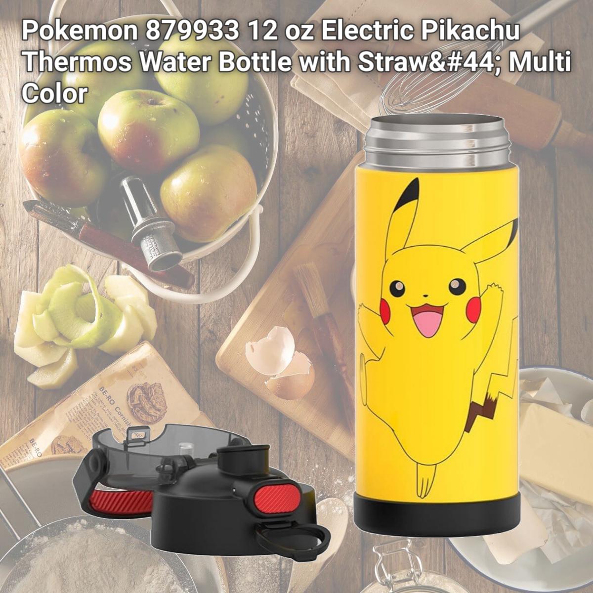 Picture of Pokemon 879933 12 oz Electric Pikachu Thermos Water Bottle with Straw, Multi Color