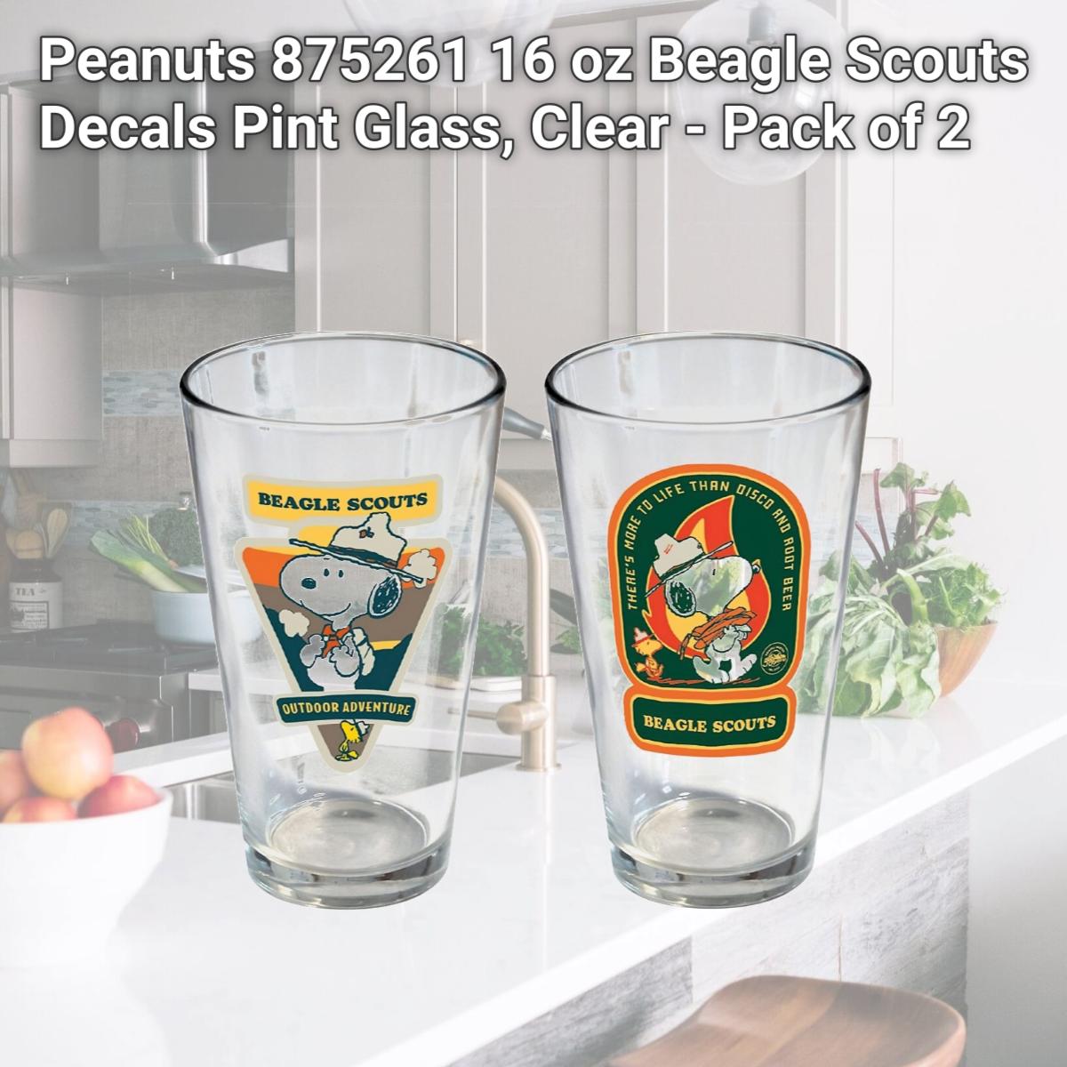 Picture of Peanuts 875261 16 oz Beagle Scouts Decals Pint Glass, Clear - Pack of 2
