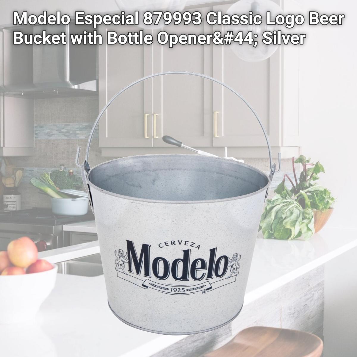 Picture of Modelo Especial 879993 Classic Logo Beer Bucket with Bottle Opener, Silver