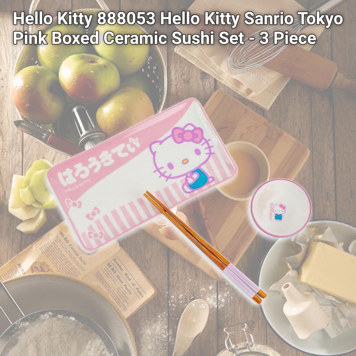 Picture of Hello Kitty 888053 Hello Kitty Sanrio Tokyo Pink Boxed Ceramic Sushi Set - 3 Piece