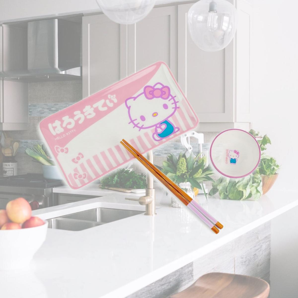 Picture of Hello Kitty 888053 Hello Kitty Sanrio Tokyo Pink Boxed Ceramic Sushi Set - 3 Piece