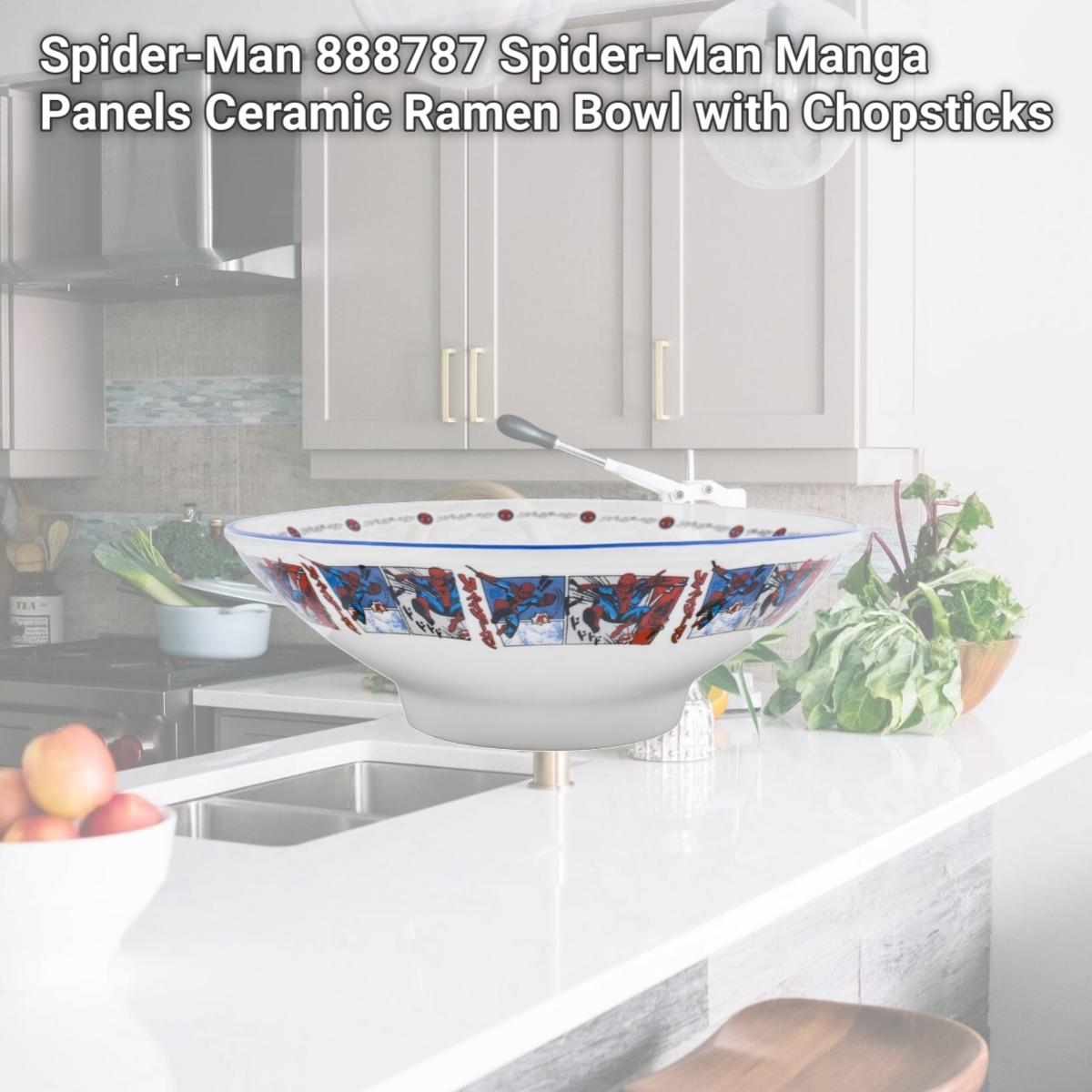 Picture of Spider-Man 888787 Spider-Man Manga Panels Ceramic Ramen Bowl with Chopsticks
