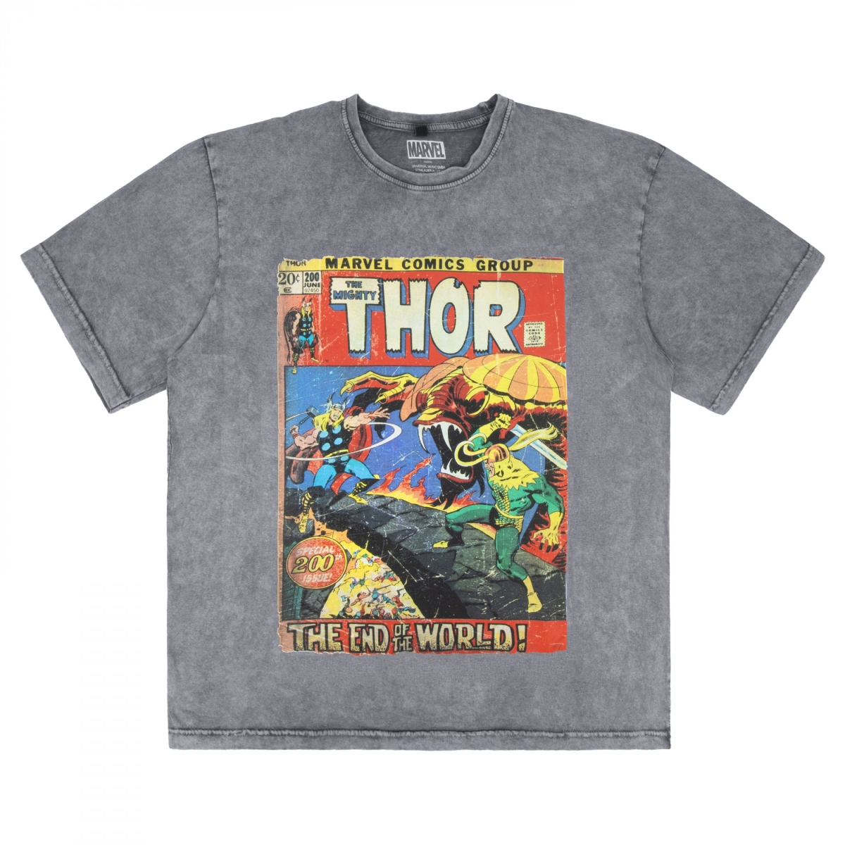911652-xlarge End of the World 200th Issue Comic Cover Stone Wash Short Sleeve T-Shirt, Gray - Extra Large