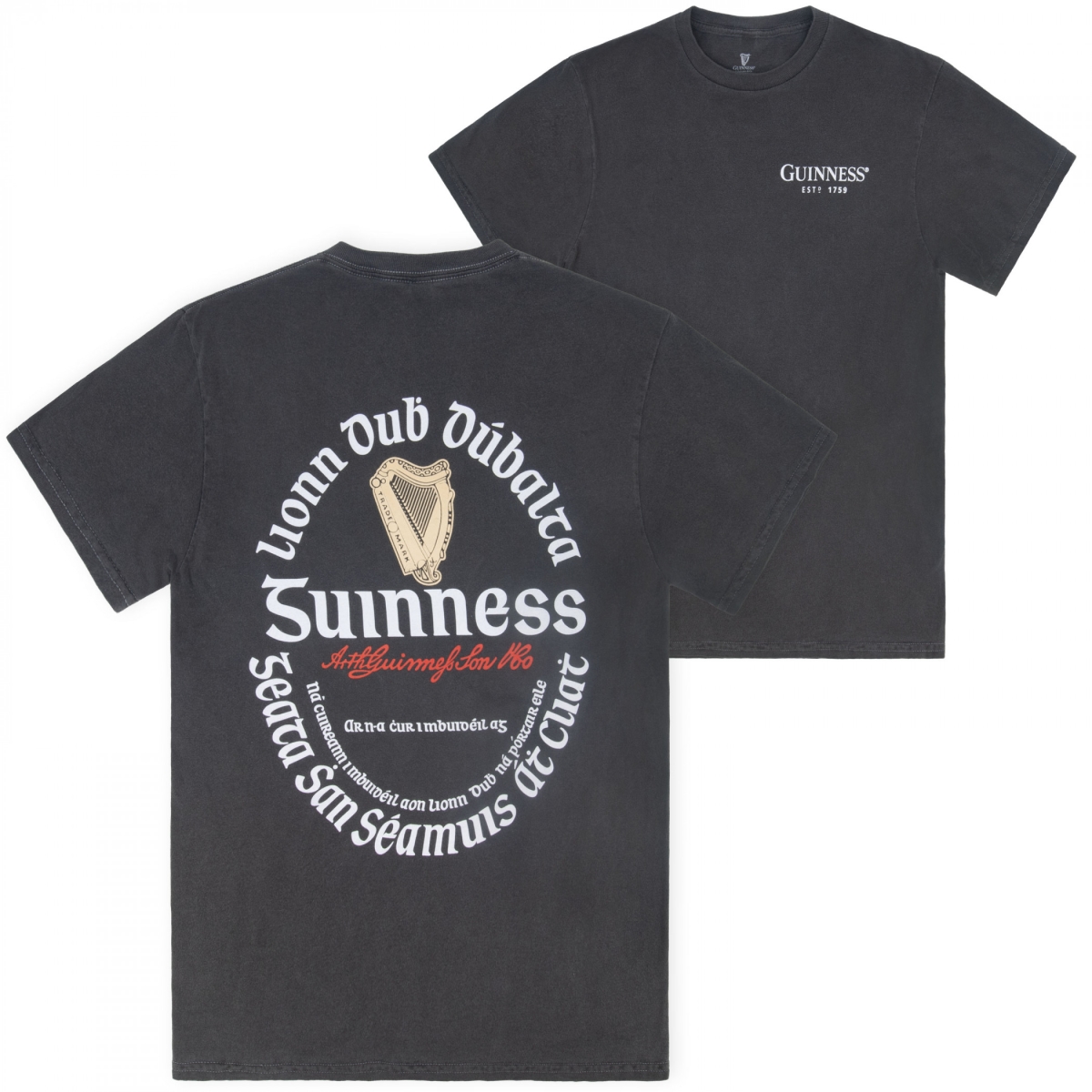 906354-3xlarge Irish Label Front Back Print Black Mineral Wash Premium Short Sleeve T-Shirt - 3XL