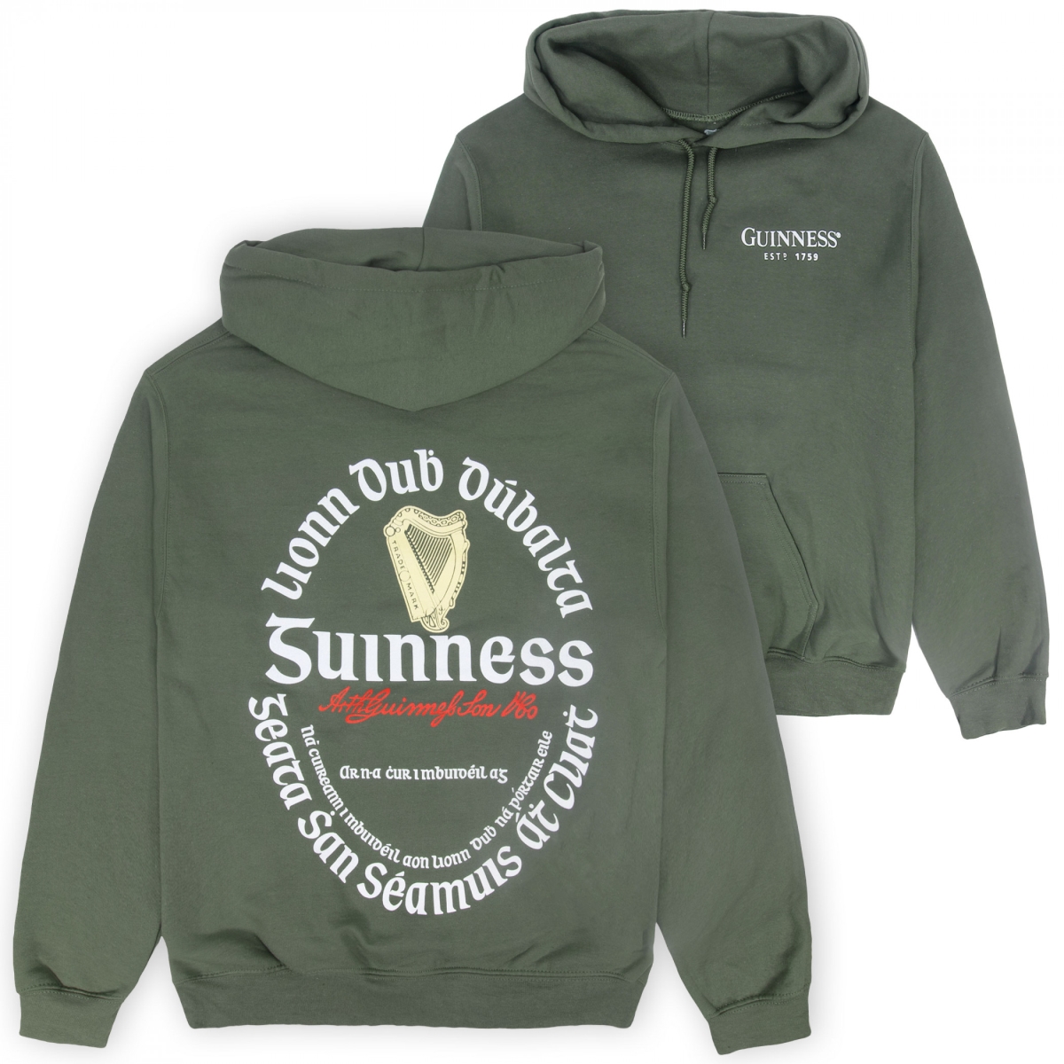 906361-small Irish Label Front & Back Print Premium Pigment Dye Hoodie, Green - Small