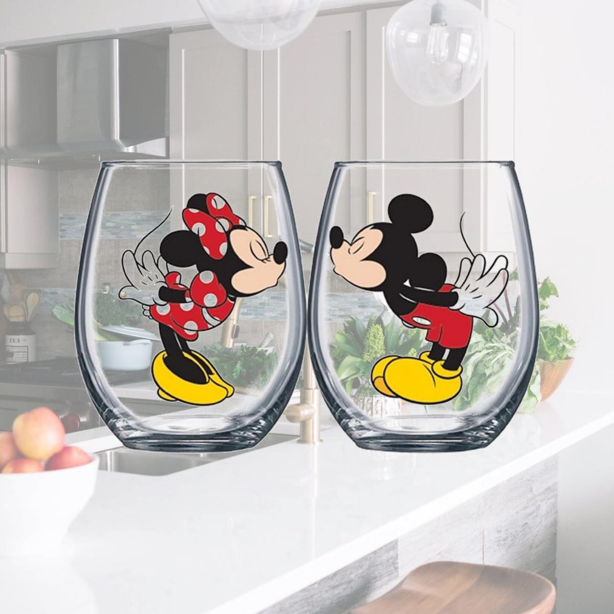 Picture of Disney 46040 Mickey & Minnie Kissing Wine Glass Set - 14.5 oz