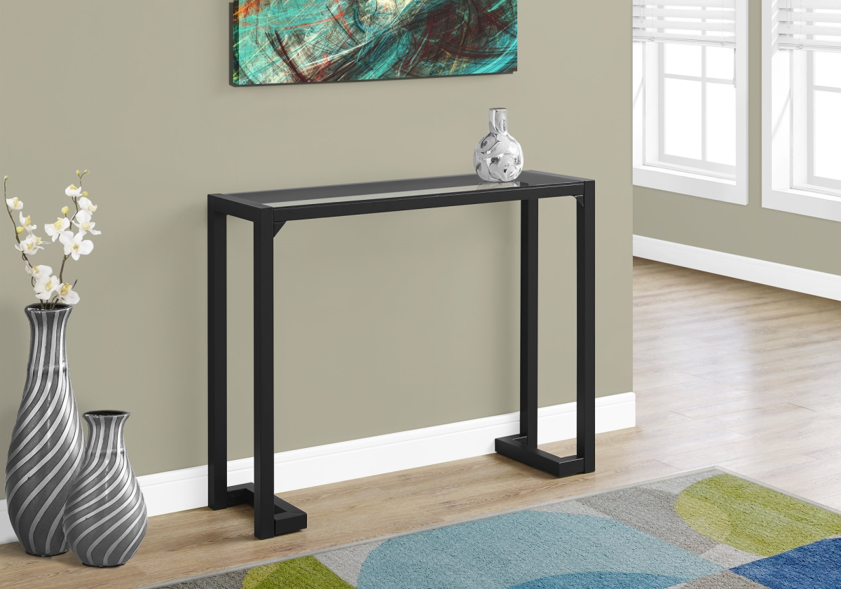 42 In. Monarch Accent Table - Tempered Glass Hall Console, Black