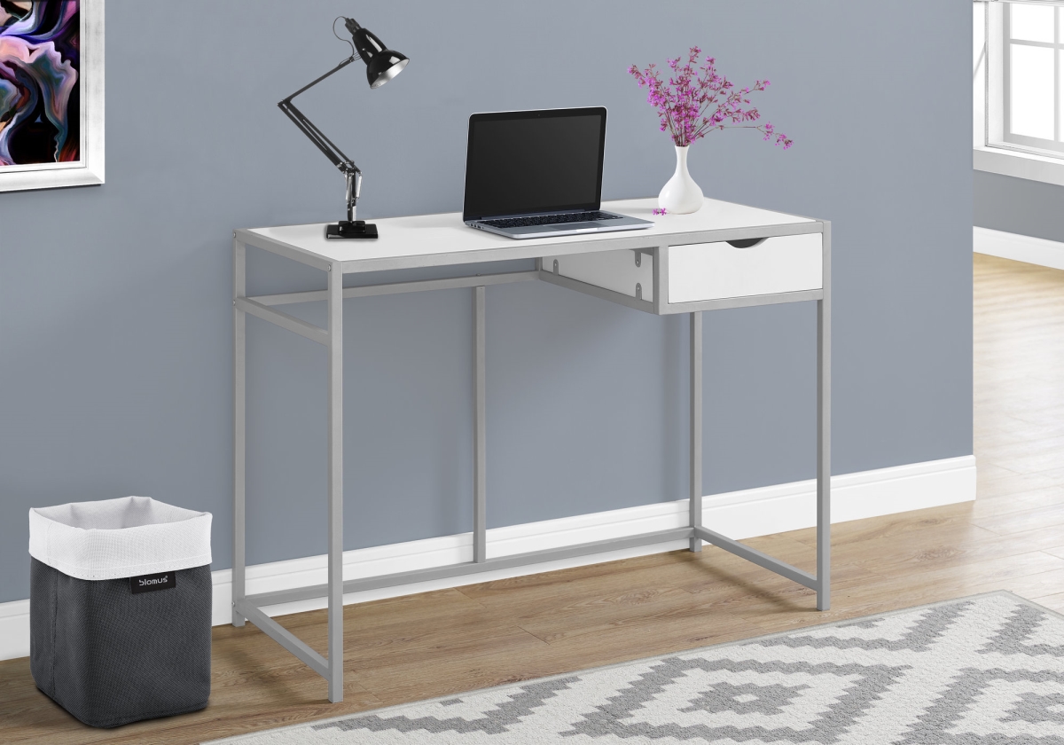 42 In. Monarch Computer Desk With Silver Metal- White