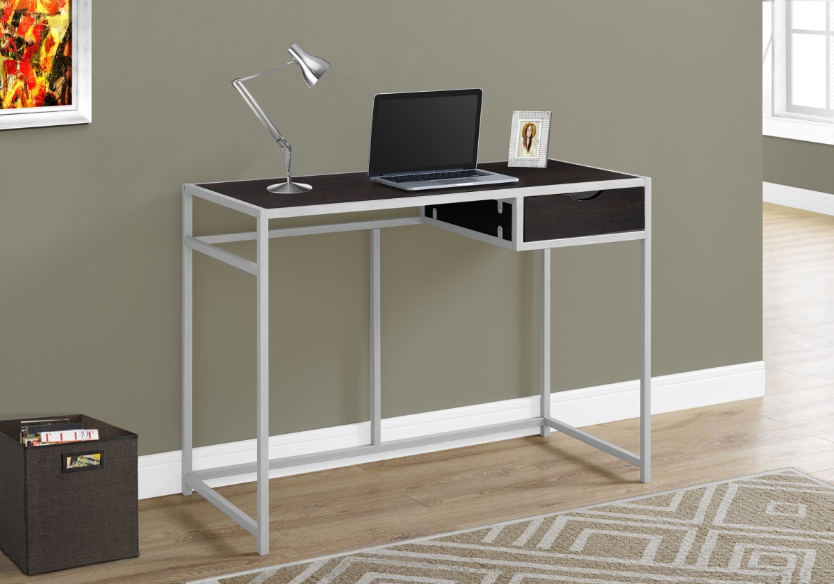 42 In. Monarch Computer Desk With Silver Metal - Cappuccino