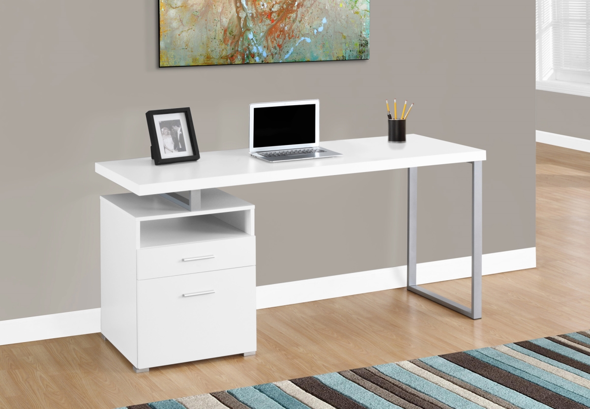 I 7144 60 In. Monarch Computer Desk With Silver Metal, White