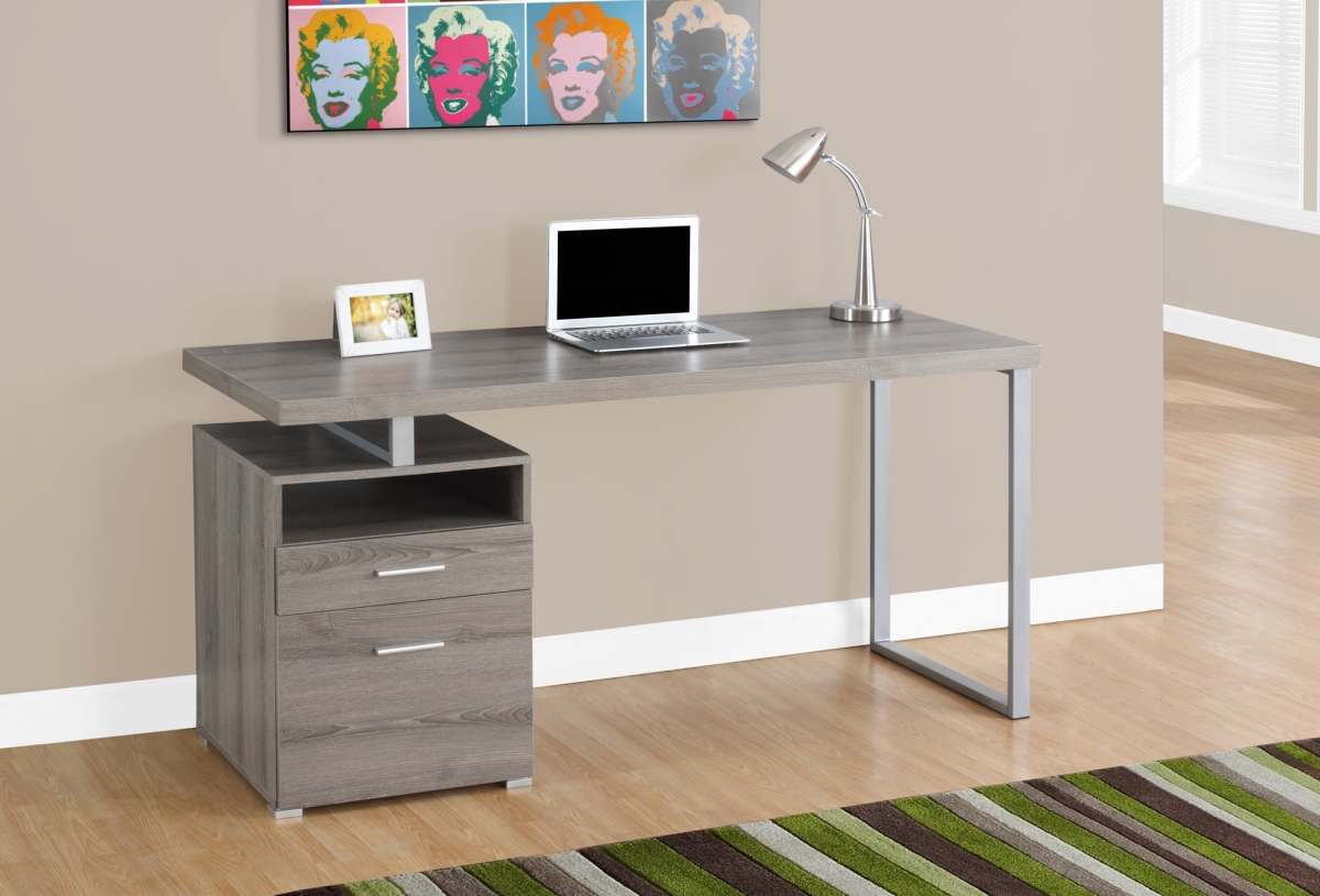 I 7145 60 In. Monarch Computer Desk With Silver Metal, Dark Taupe