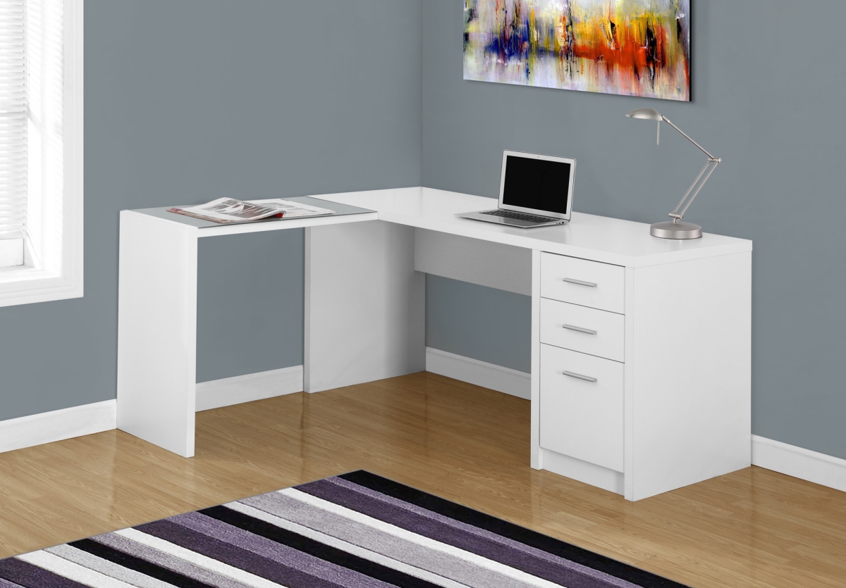 Computer Desk With Tempered Glass - White Corner