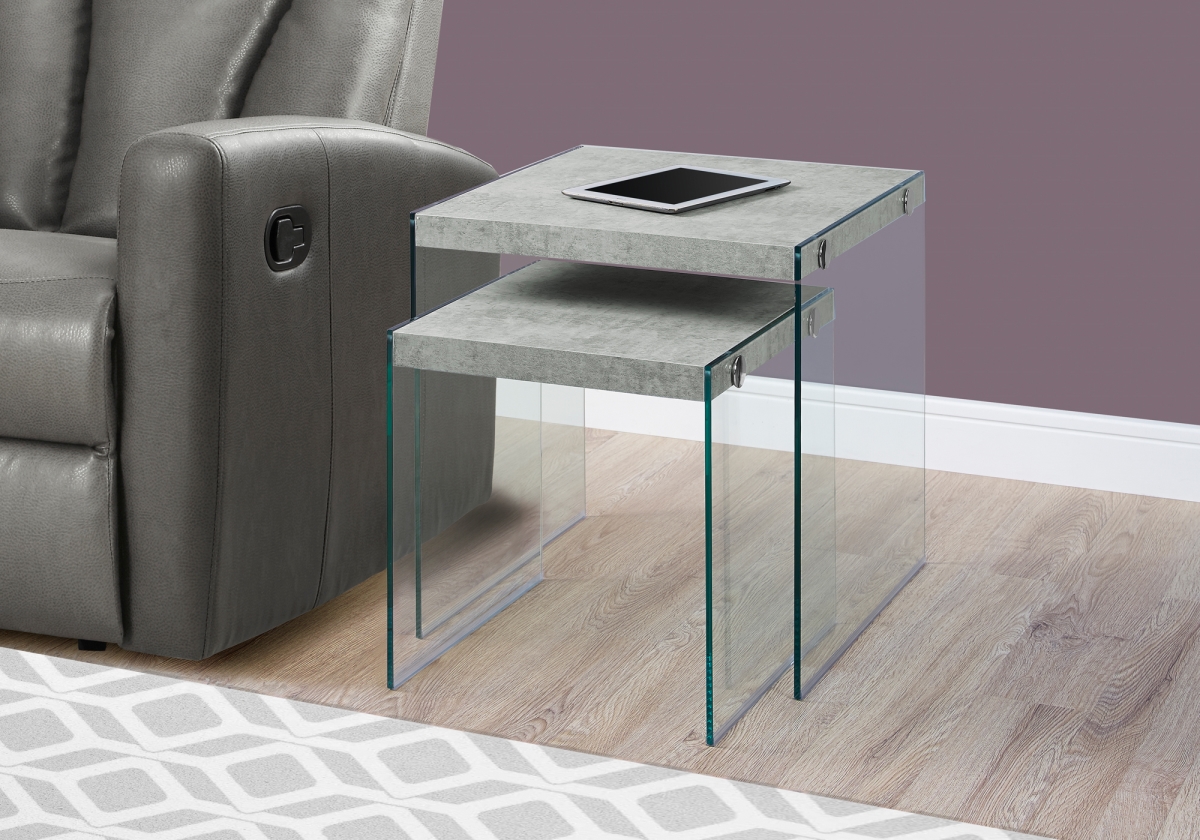 Nesting Table With Tempered Glass - Grey Cement, 2 Piece
