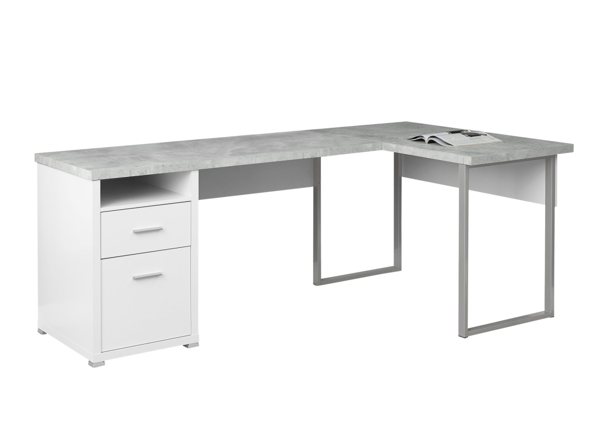 I 7258 80 In. White Cement-look Left & Right Face Computer Desk