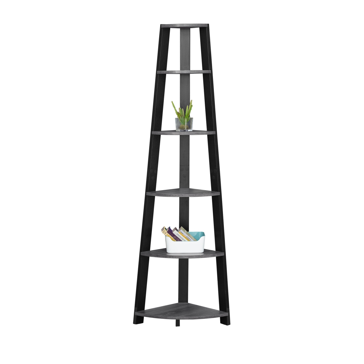 I 2750 72 In. Bookcase With Corner Accent Etagere, Grey & Black