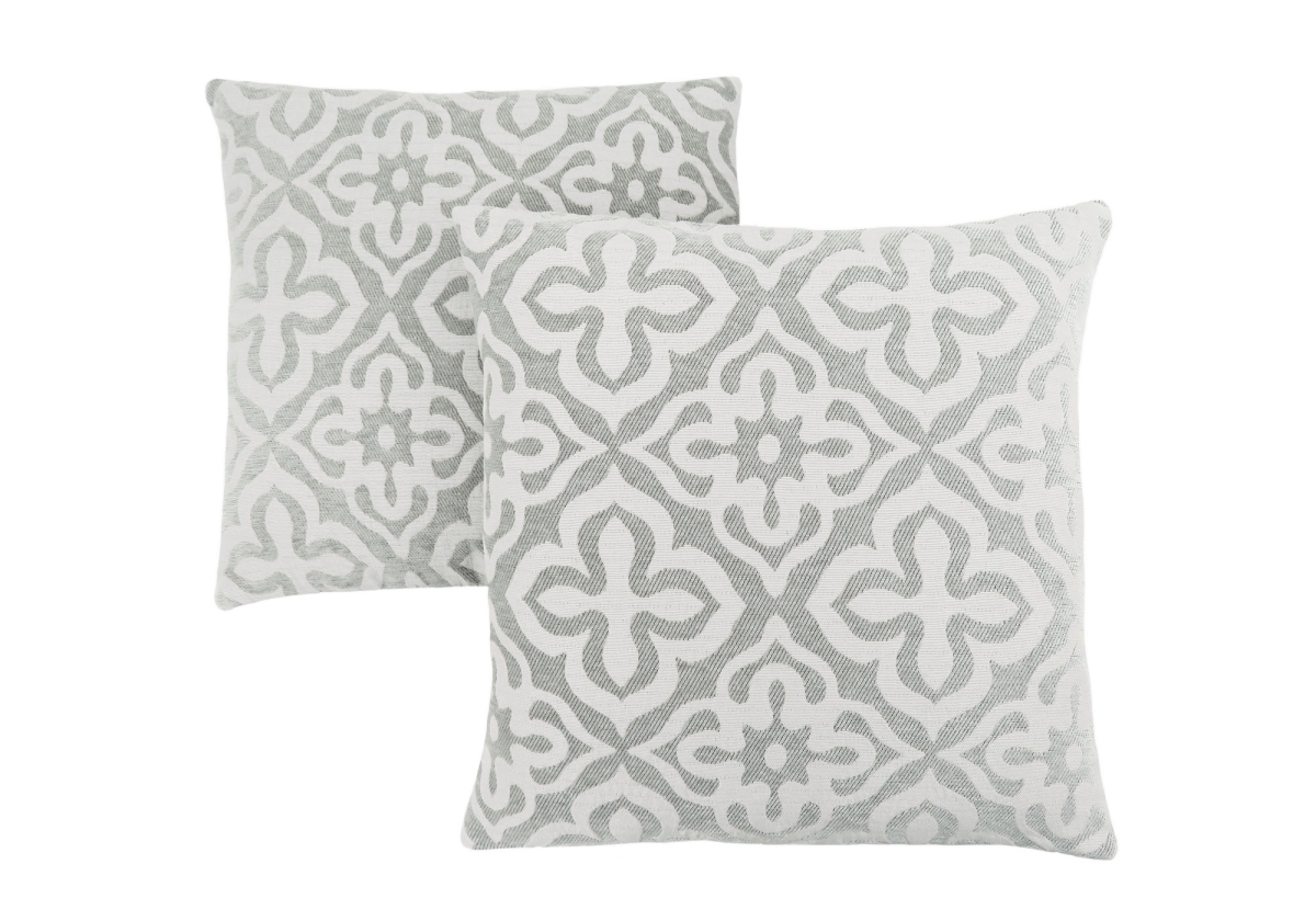 I 9215 18 X 18 In. Pillow With Motif Design - Light Grey, 2 Piece