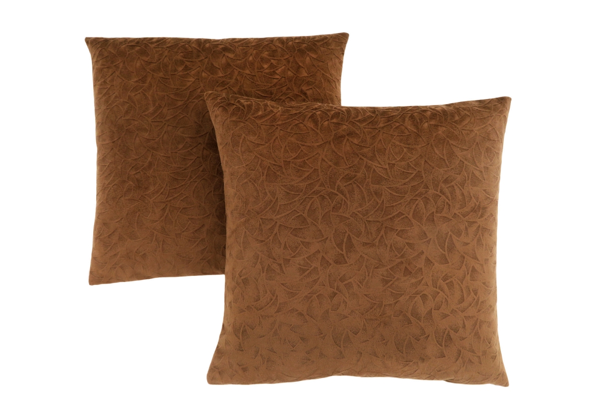 I 9269 18 X 18 In. Pillow With Floral Velvet - Light Brown, 2 Piece