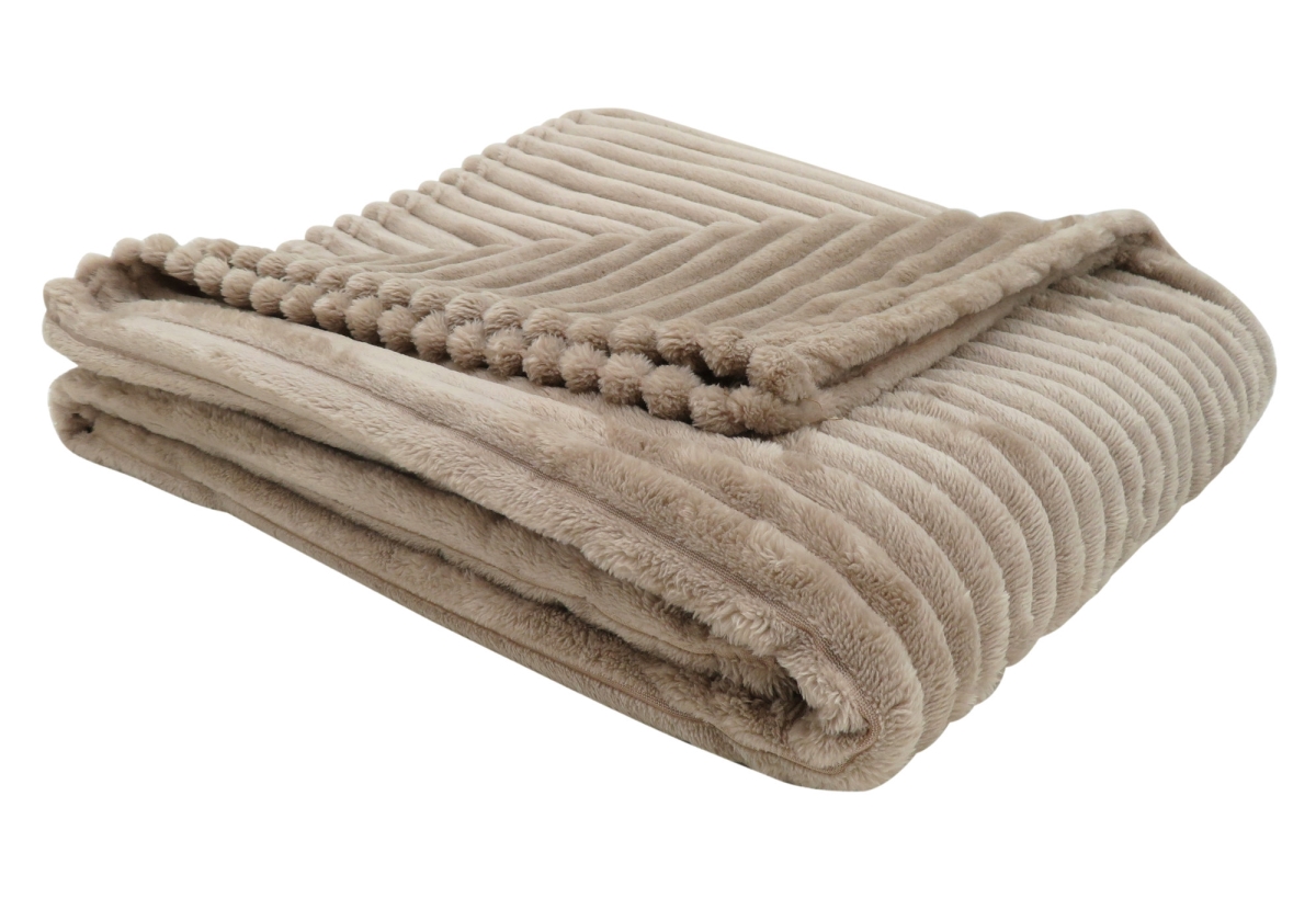 I 9602 Throw - 60 X 50 In. & Beige Ultra Soft Ribbed Style