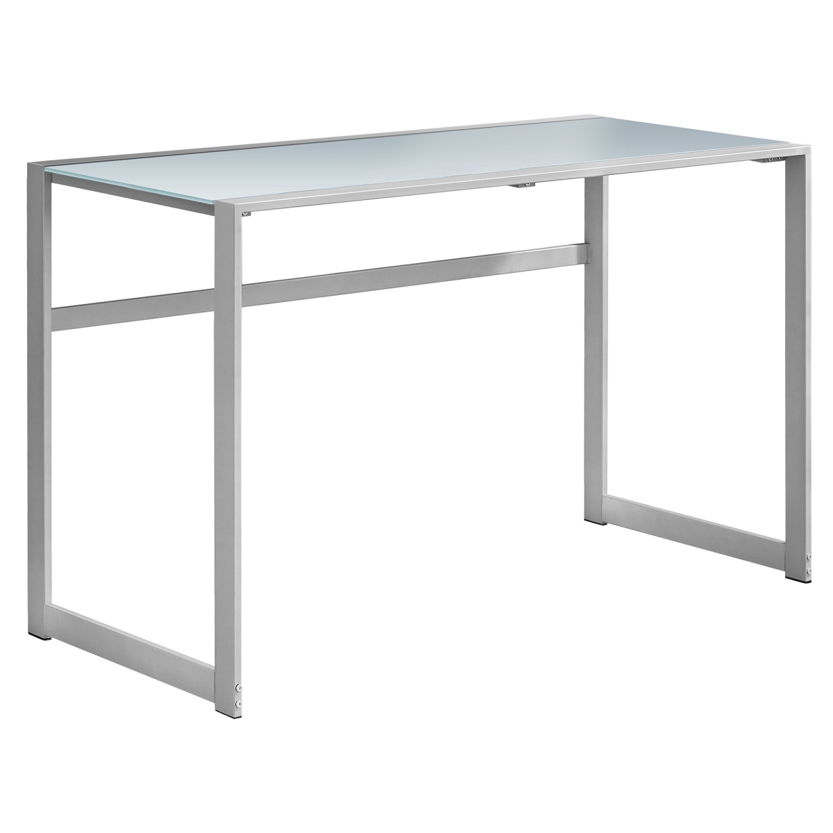 I 7380 48 In. Silver Metal & White Tempered Glass Computer Desk