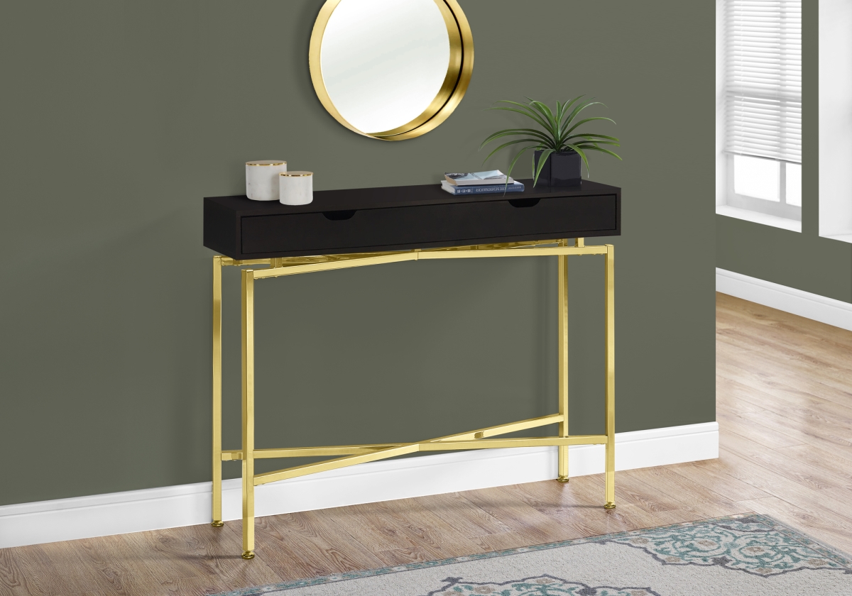 I 3239 42 In. Accent Table - Cappuccino & Gold Hall Console