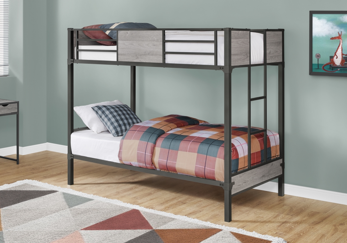 I 2237g Twin Size Grey & Dark Grey Metal Bunk Bed
