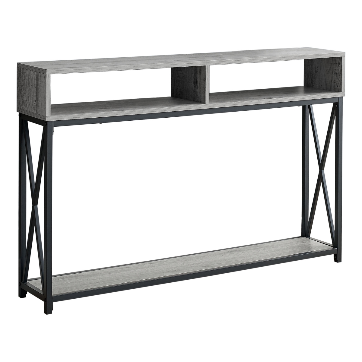 I 3572 48 In. Hall Console Accent Table, Grey - Black Metal Finish