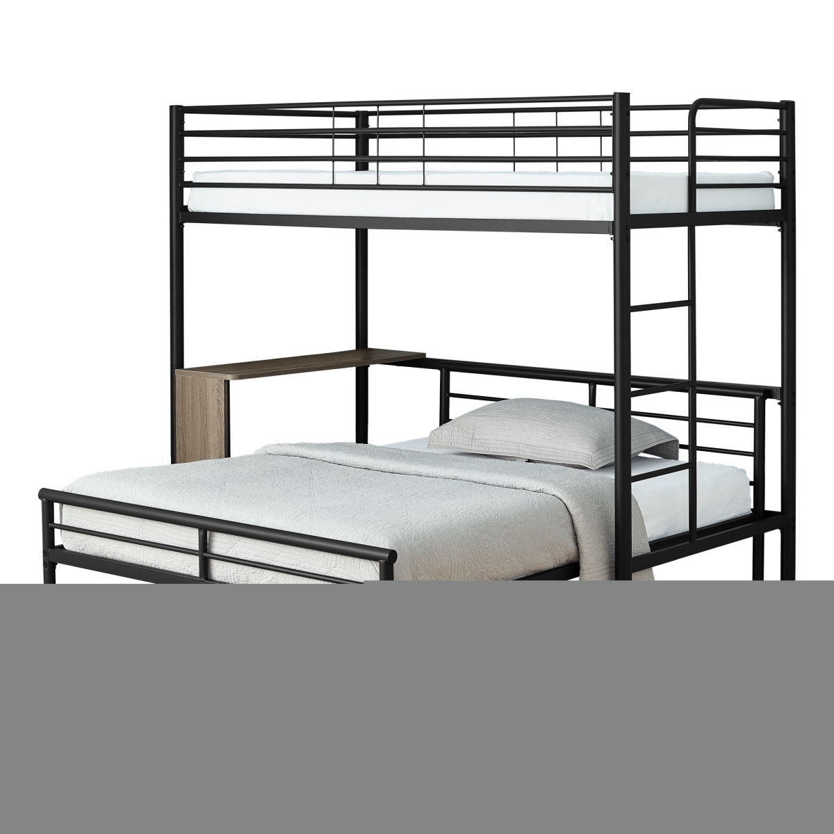 I 2240b 78.5 X 77.5 X 68.5 In. Bunk Bed Taupe Desk - Black Metal -twin & Full Size