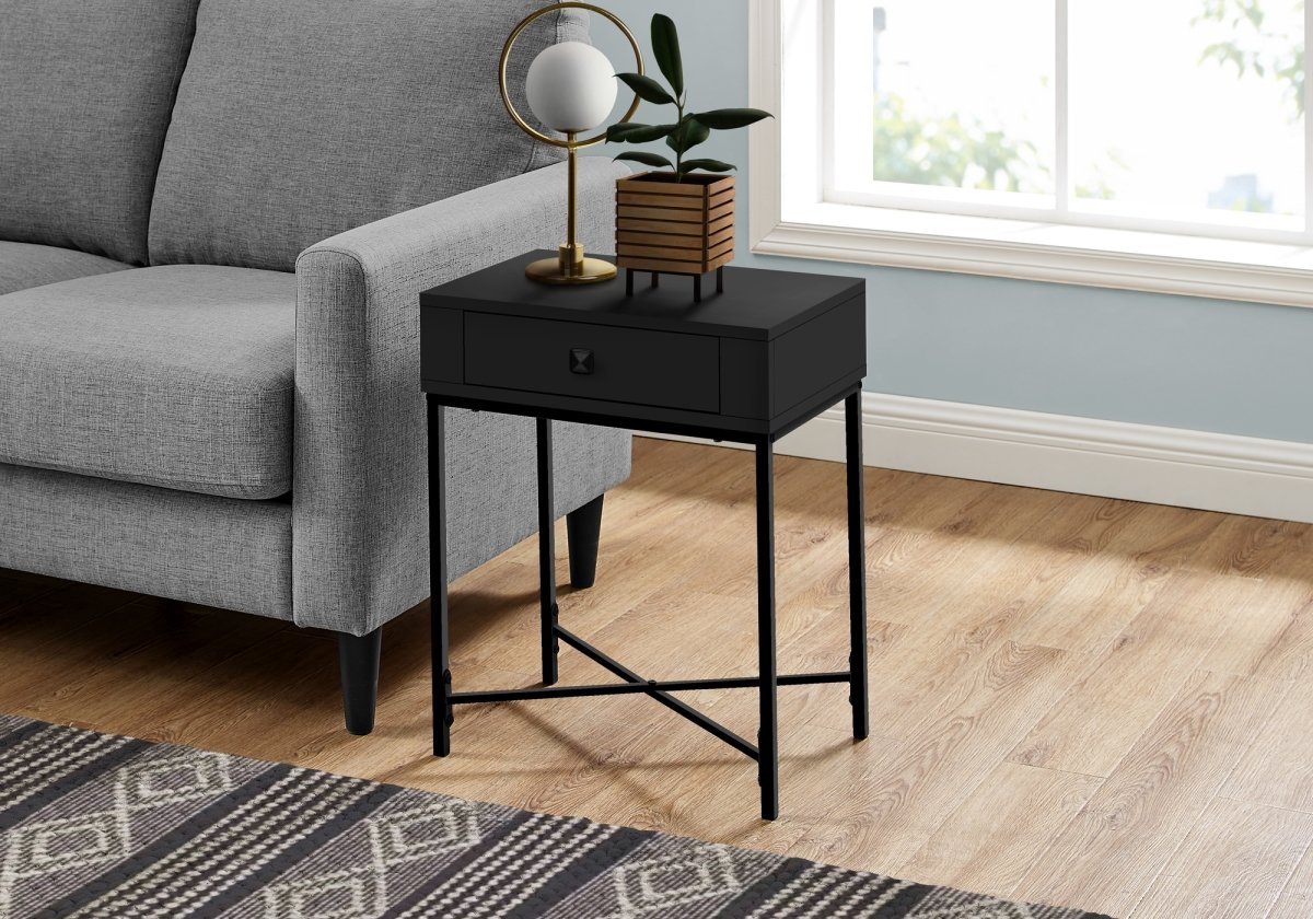 I 3542 22 In. Night Stand Accent Table, Black & Black Metal