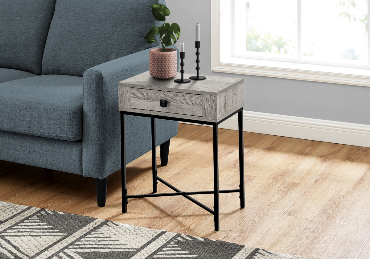 I 3543 22 In. Night Stand Accent Table, Grey & Black Metal