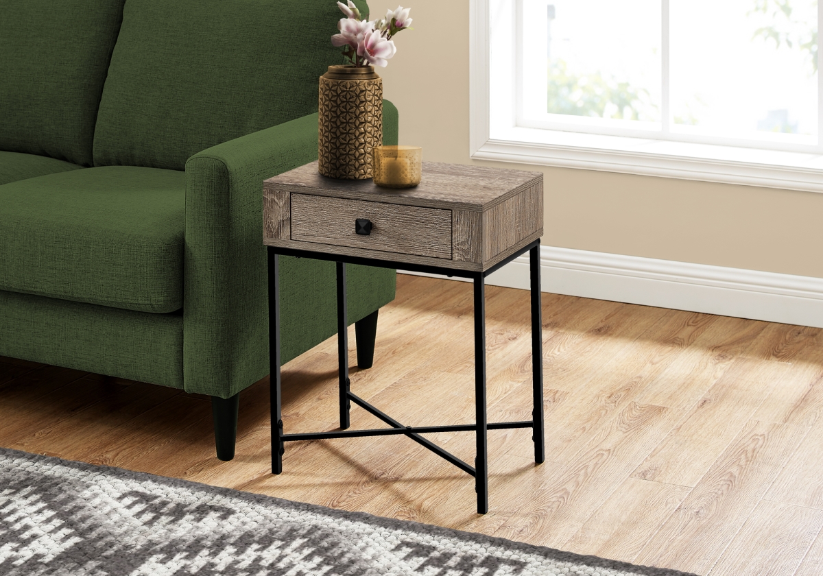 I 3544 22 In. Night Stand Accent Table, Drak Taupe & Black Metal