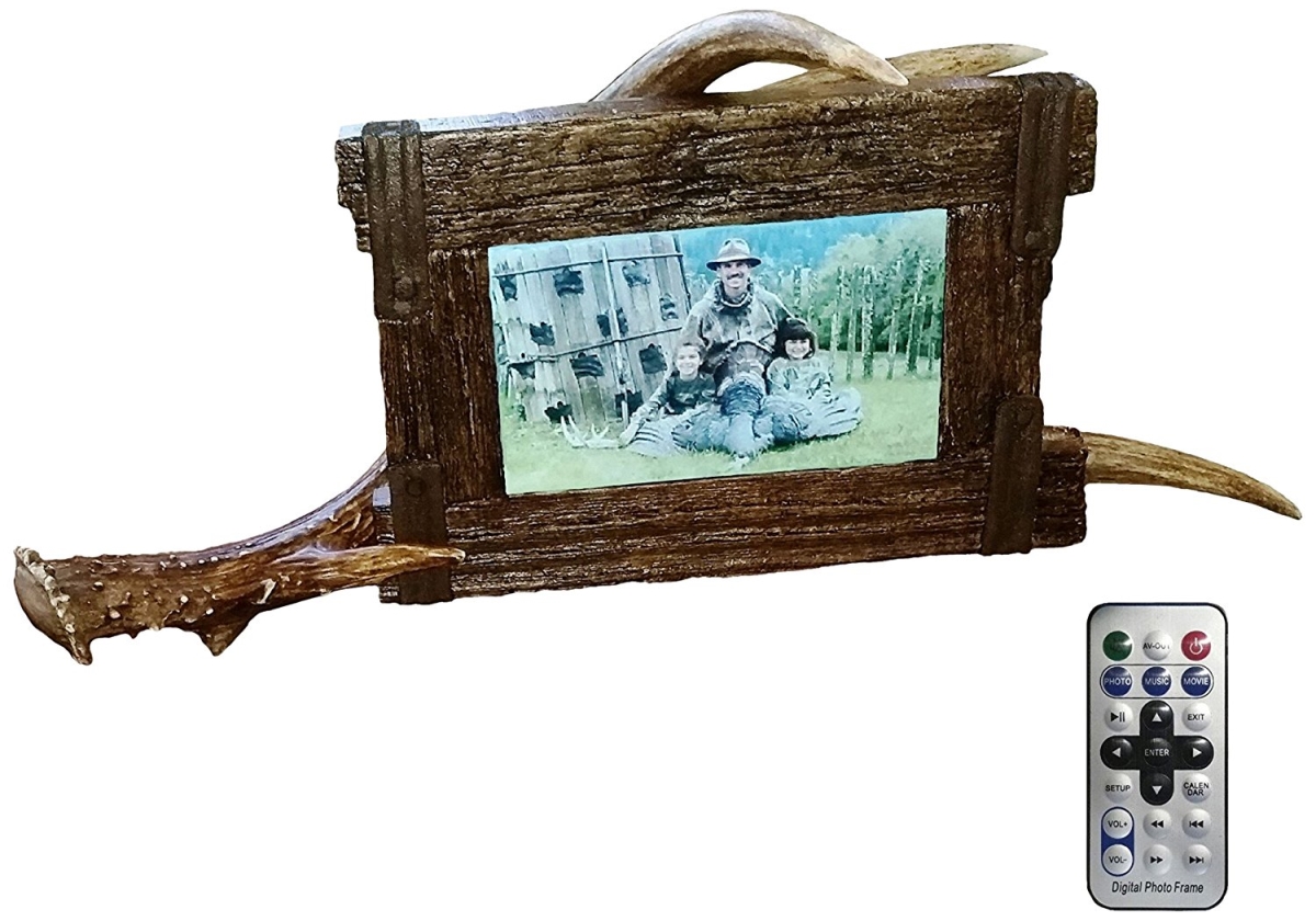 Old Crate Digital Picture Frame With Antler Stand
