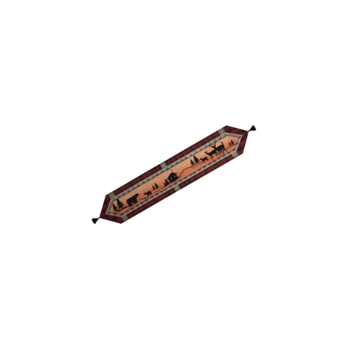 Picture of Manual Woodworkers and Weavers UBRL72 Bear Lodge Table Runner With Tassels Black Pearl Stitching 13 X 72 in.
