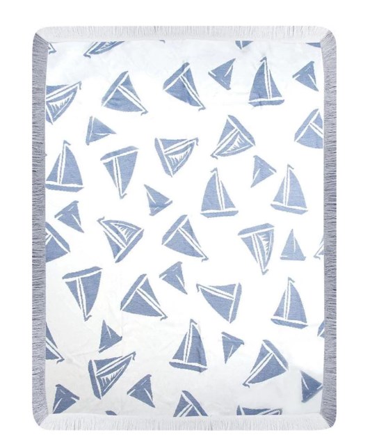 Atrsbn 50 X 60 In. Sailboats Natural & Periwinkle Ray Throw