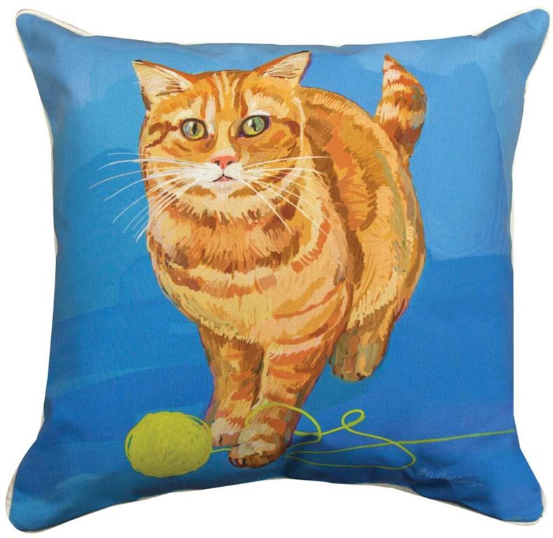 Slsorn 18 X 18 In. Marthas Curious Strider Orange Cat Mco Dye Pillow