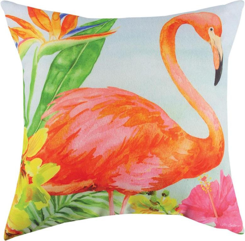 Slffif 18 X 18 In. Flora The Flamingo In Flowers Mco Pillow