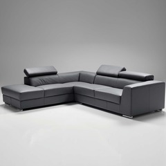 Mobital Selicondgrepremi Icon Premium Leather Sectional Left Side Facing Chaise, Grey