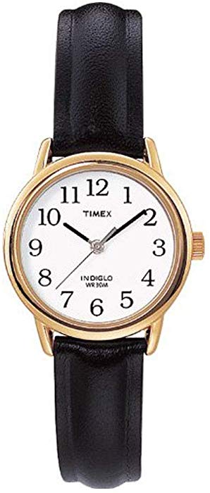 UPC 048148204331 product image for T20433 Ladies Easy Reader Gold Case Black Leather Watch | upcitemdb.com