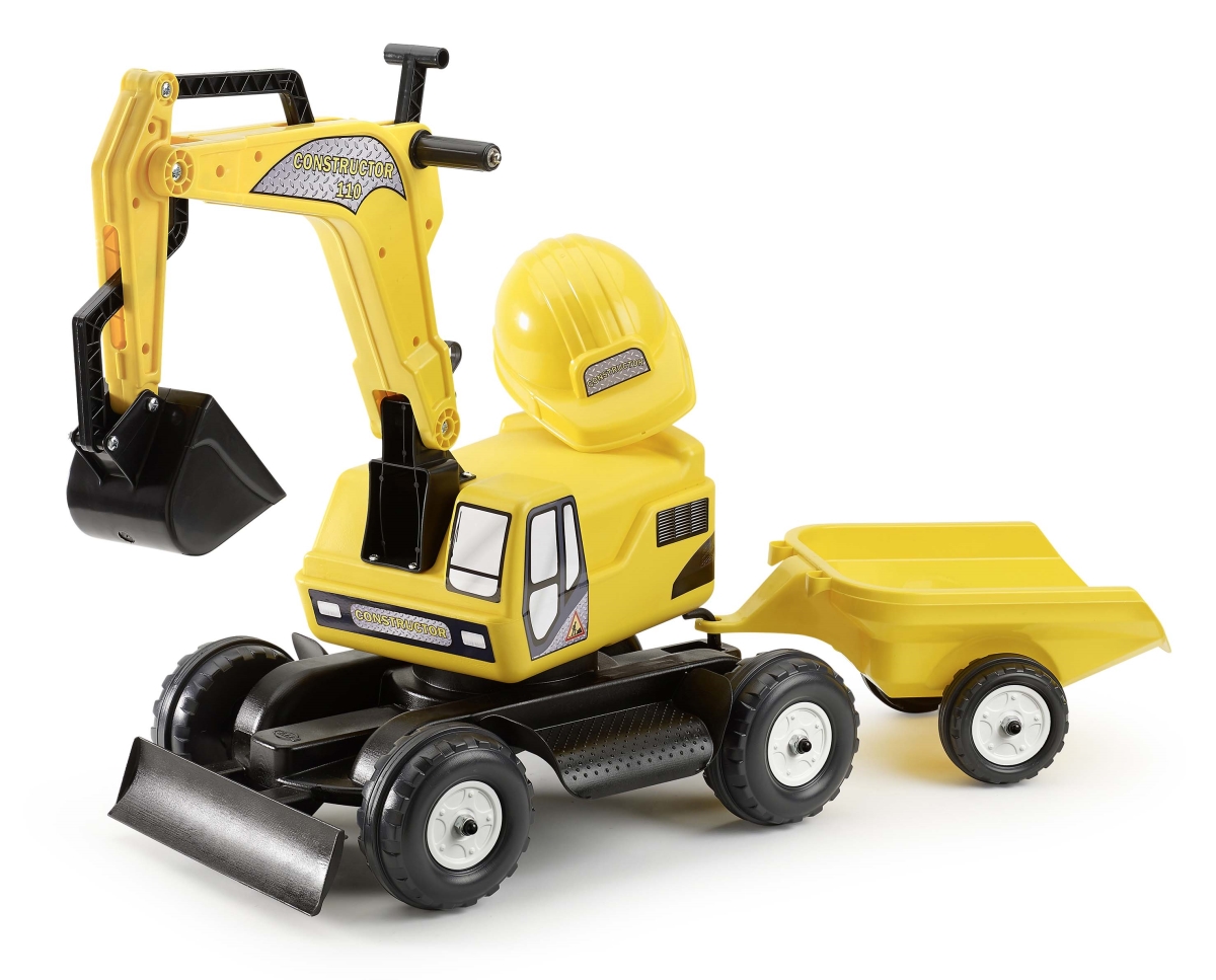 Fa110a Constructor Push Along Excavator With Trailer & Helmet, Yellow- 2 To 5 Years