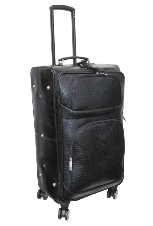 8601-0l Leather Croco-print Luggage With Spinner Wheels, Black