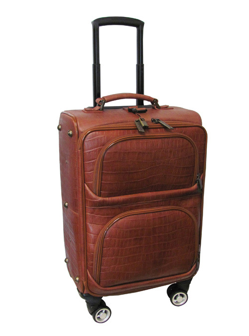 8601-2 24 In. Leather Croco-print Removable Spinner Wheels Luggage, Brown
