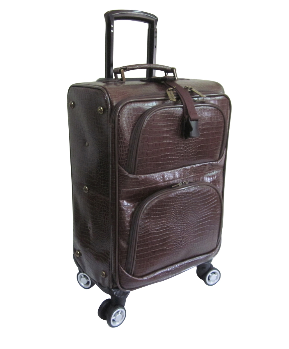 8601-4 24 In. Leather Croco-print Removable Spinner Wheels Luggage, Dark Brown
