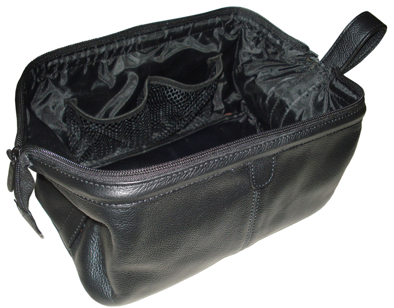 Picture of Amerileather 24-0 Amerileather Zip Top Leather Toiletry Bag, Black