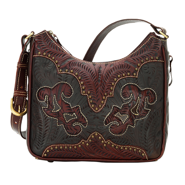 9150629 Annies Secret Collection Shoulder Bag With Secret Compartment, Distressed Crimson & Chocolate